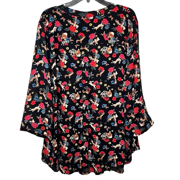 TORRID Harper Black Floral Challis Blouse Forest Animal Fox Rabbit Deer 3X NWT - Picture 2 of 8